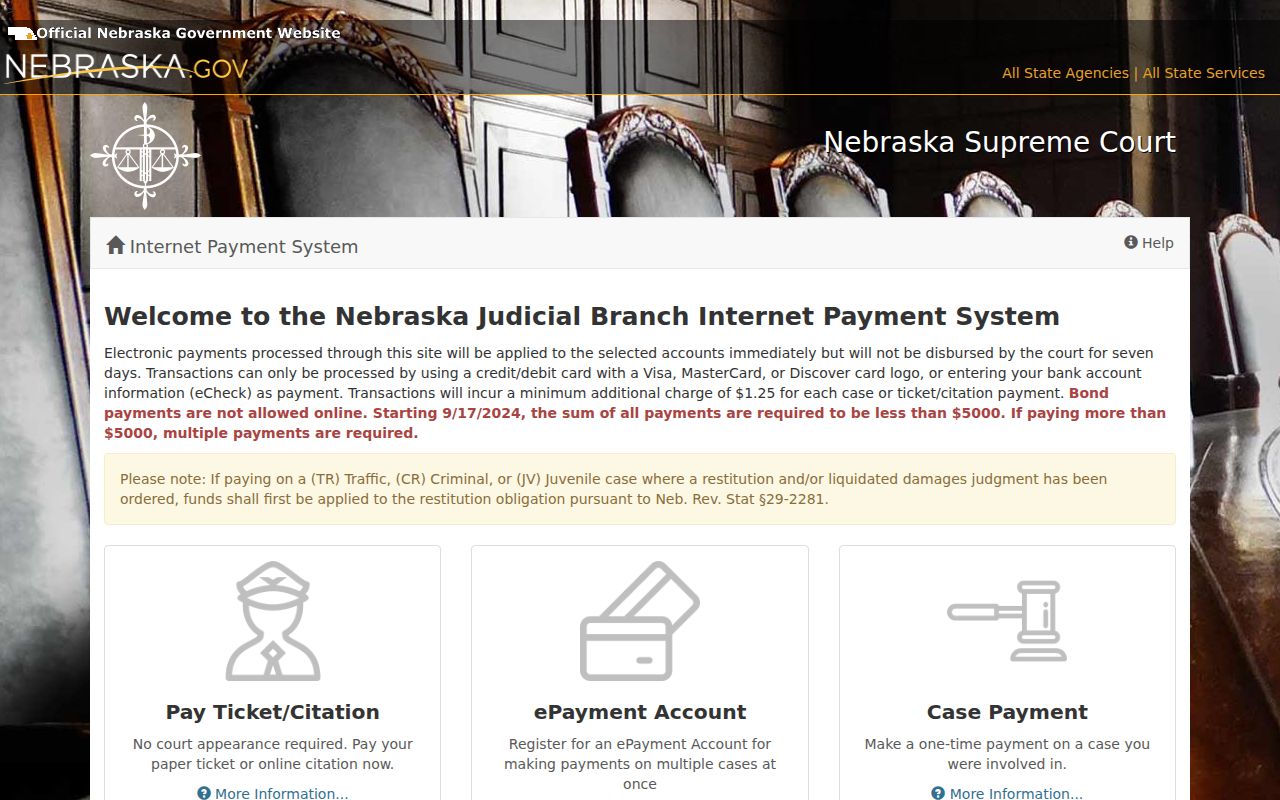 Kimball County warrant records Nebraska court payment page